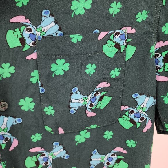 Disney Stitch Size Large St. Patricks Day Hawaiian Shirt Button Front - Picture 2 of 7